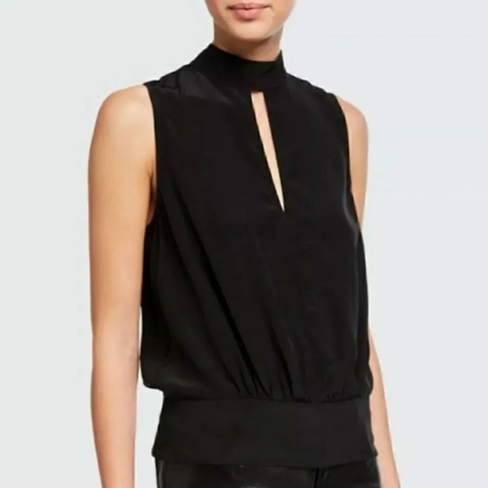 NWT FRAME Mock-Neck Sleeveless Party Top Medium Black Silk